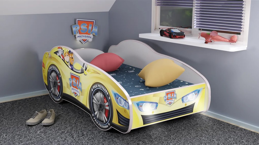 CAMA INFANTIL CRIANÇAS C/ LEDS E OFERTA COLCHÃO ESPUMA Racing Car Herois 160 x 80 - Patrulha Pata Amarelo AMARELO