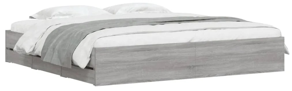 Estrutura de cama c/ gavetas derivados madeira cinza sonoma