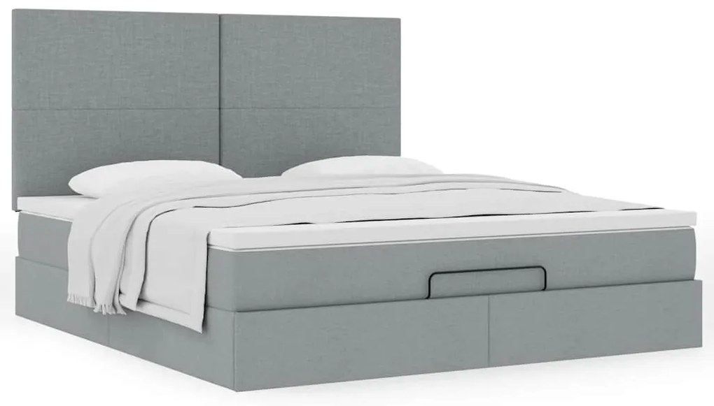 Estrutura cama otomana colchão 160x200 cm tecido cinzento claro