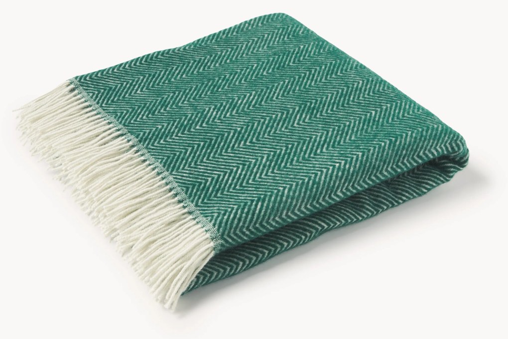 Manta de lã com padrão de espinha de peixe e franjas Tyrol