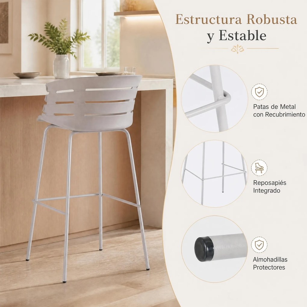 Conjunto de 4 Cadeiras de Bar para Sala de Jantar, 48 x 49 x 98 cm, Estrutura Metálica Resistente, Cinzento