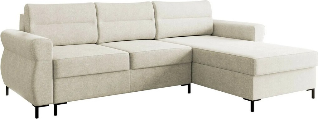 Sofá de canto Stonecrest 103, Cama com arrumação, 258x170x92cm, 124 kg, Pernas: Plástico, Metal