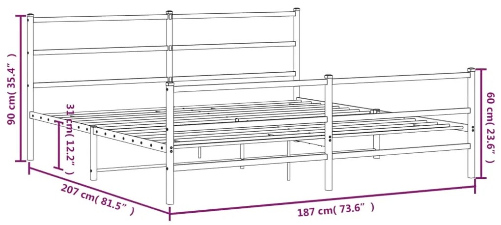 Estrutura de cama com cabeceira e pés 180x200 cm metal preto