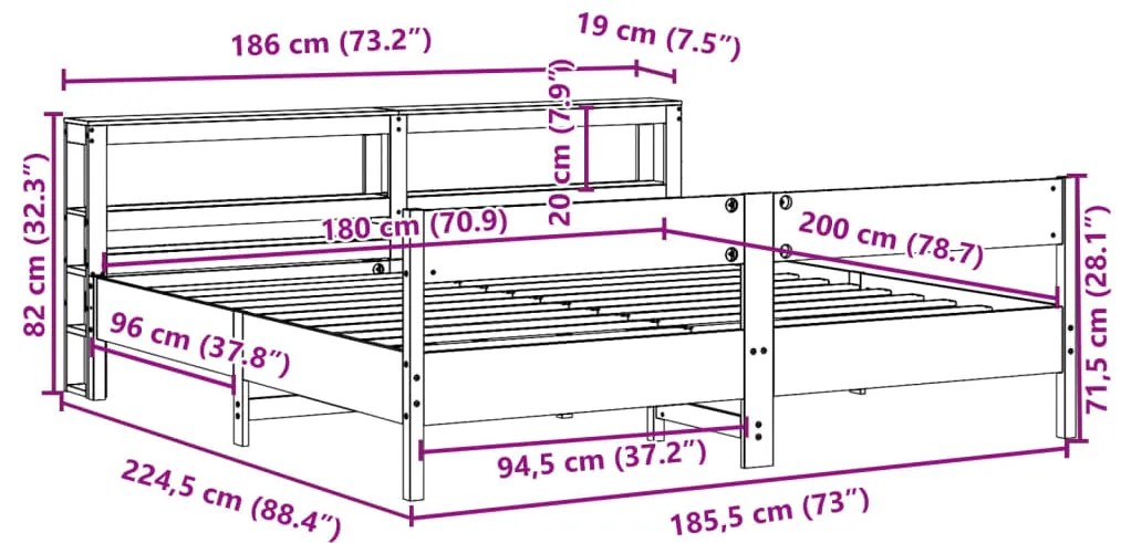 Cama sem colchão 180x200 cm madeira de pinho maciça
