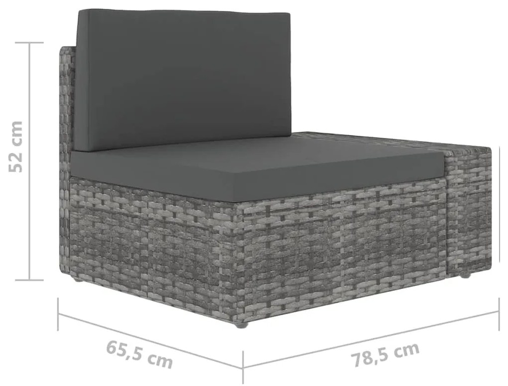 9 pcs conjunto lounge de jardim c/ almofadões vime PE cinzento