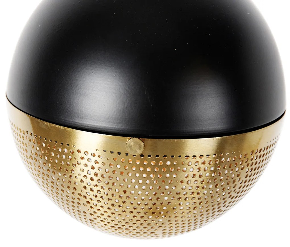 Candeeiro de pé industrial preto com latão 2 luzes - Haicha Industrial