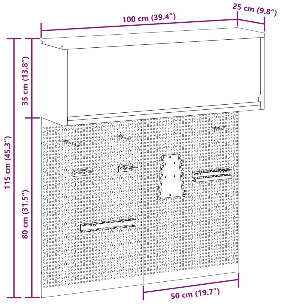 Conjunto de Armário de Ferramentas e Painel de Ferramentas VidaXL com