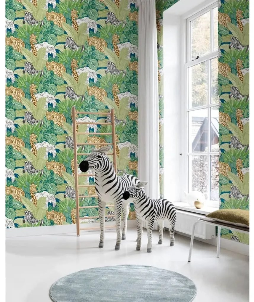 440442 Noordwand Papel de parede Good Vibes Jungle Animals verde e preto