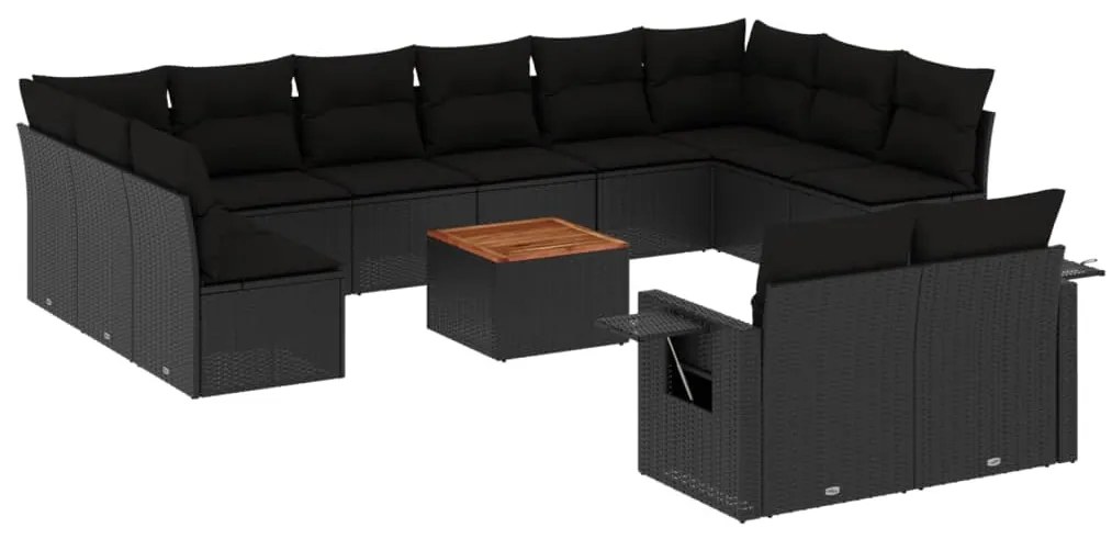13 pcs conjunto de sofás de jardim com almofadões vime PE preto