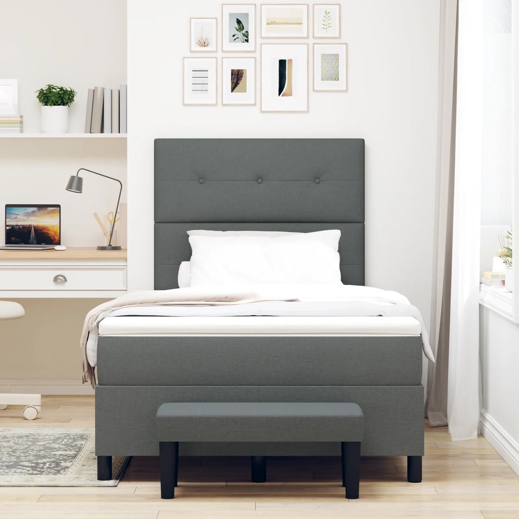 Cama Box Spring com Colchão e Banco Cinza Escuro 120x200 cm Tecido
