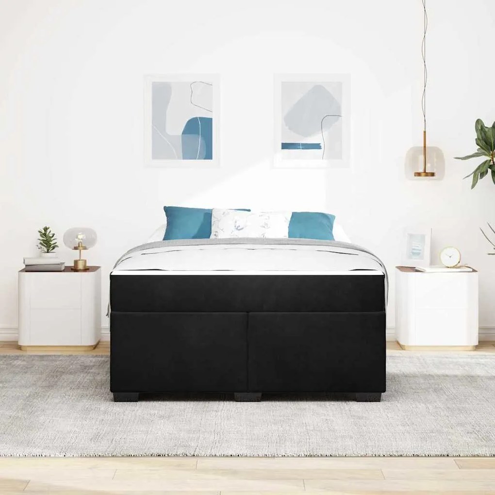 Estrutura de cama com colchão Outros Preto 160 x 200 cm Veludo