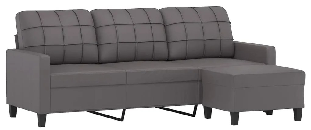 Sofá de 3 lugares c/ apoio de pés 180 cm couro artificial cinza