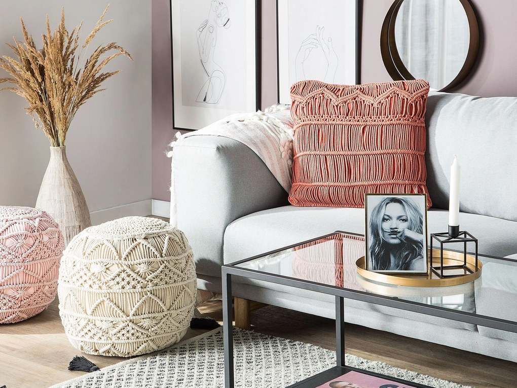Almofada decorativa em macramé de algodão laranja 45 x 45 cm AKKOY Beliani
