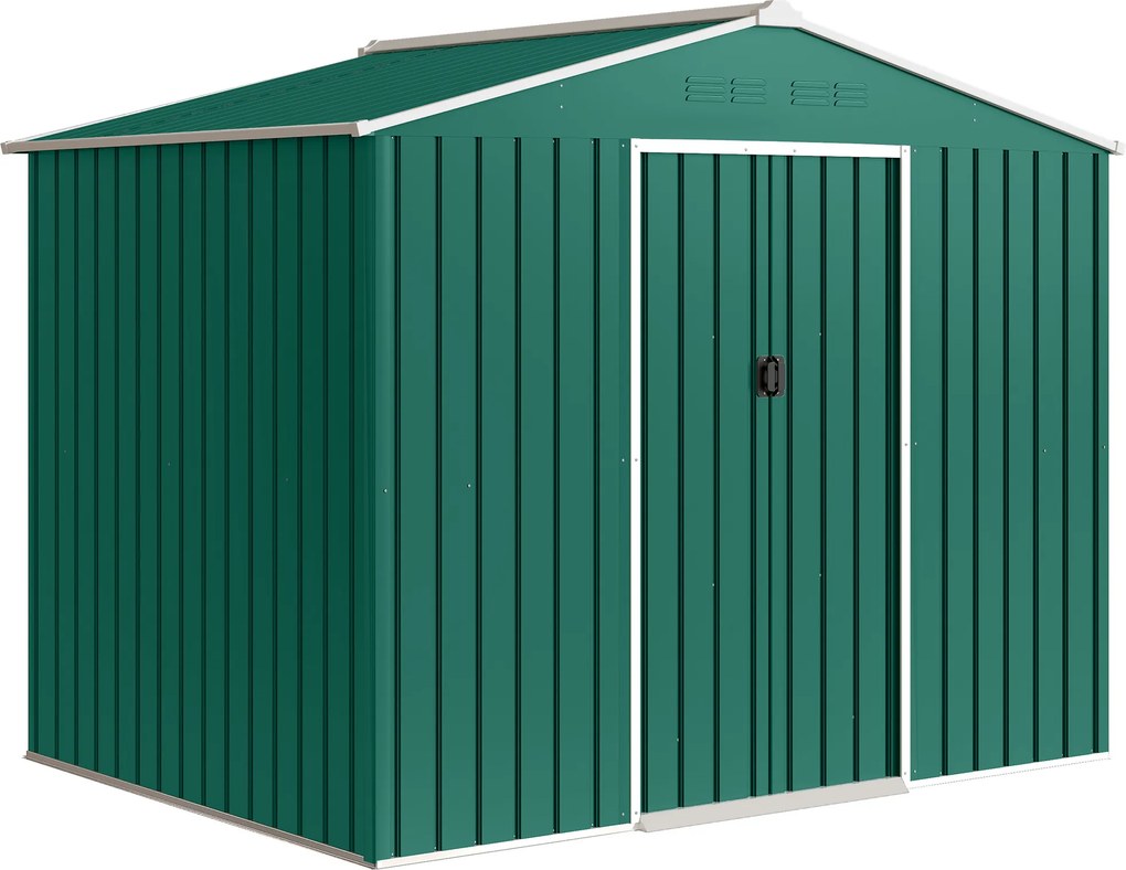 Outsunny Abrigo de Jardim Exterior 3,6 m² 236x171x191 cm com Portas Deslizantes e Ranhuras de Ventilação Verde | Aosom Portugal