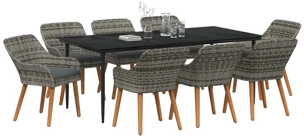 Conjunto de Jantar de Jardim com 9 Peças Cinza em Rattan Sintético