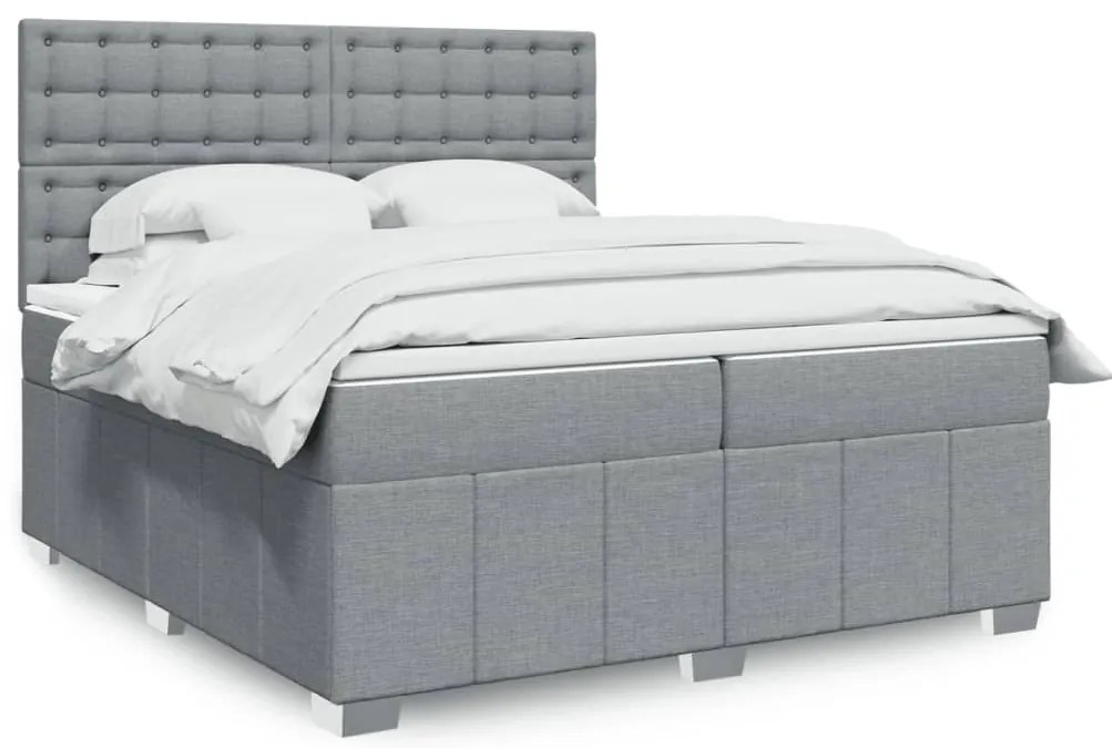 Cama com molas/colchão 200x200 cm tecido cinza-claro