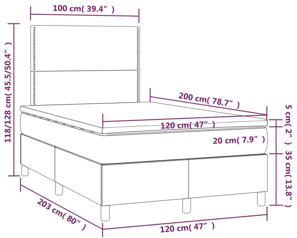 Cama boxspring com colchão 120x200 cm veludo preto