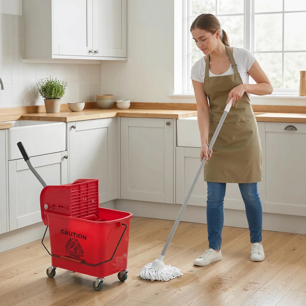 Balde de Limpeza com Escorredor Painel Separador e Rodas Capacidade de 20 L para Limpezas Domésticas 45x26,5x70 cm Vermelho