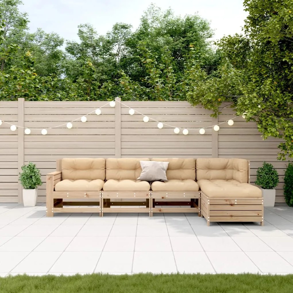 5 pcs conjunto lounge de jardim c/ almofadões pinho maciço