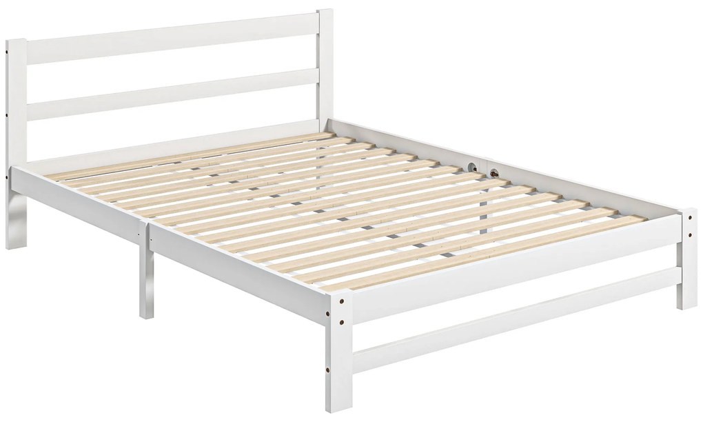 HOMCOM Estrutura de Cama de Madeira Estrado de Cama de Casal para Colchão 190x135 cm Carga 300 kg 195x141x80 cm Branco | Aosom Portugal