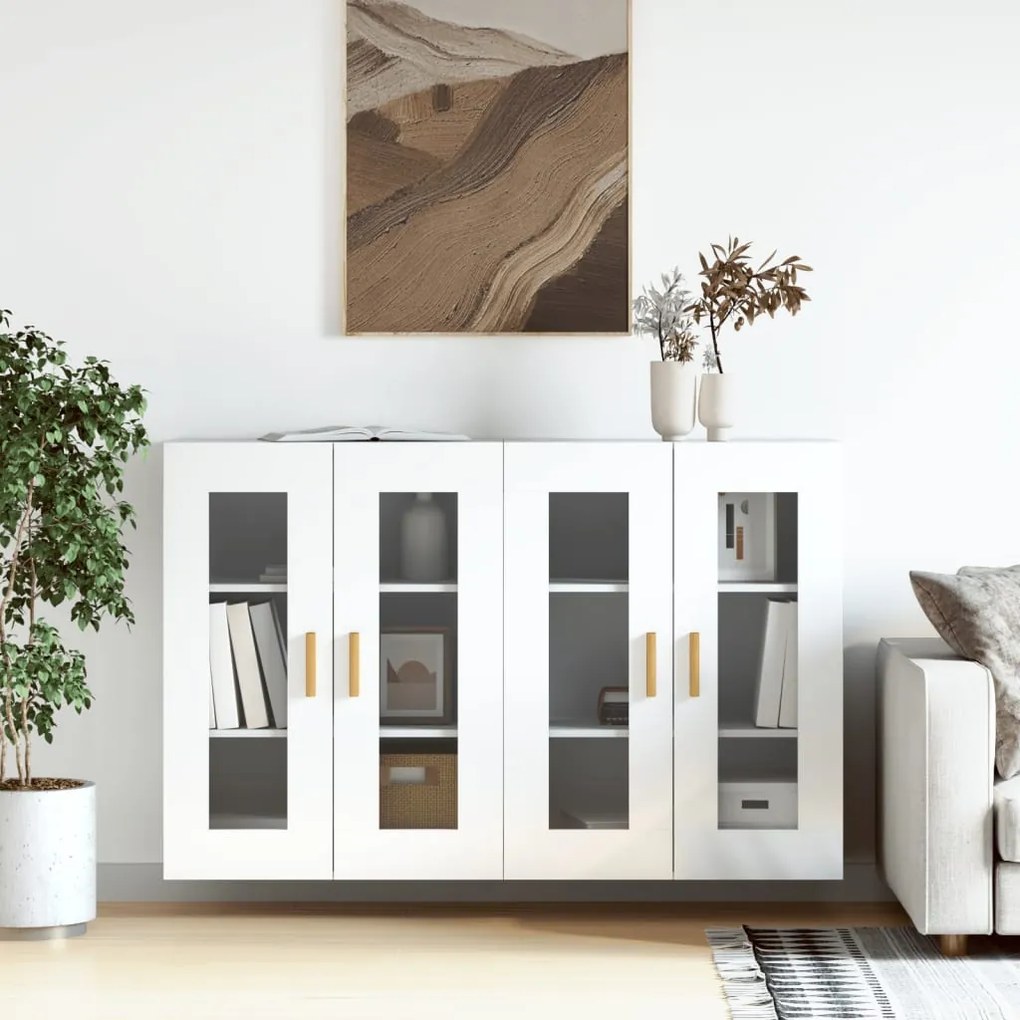 vidaXL Móveis de parede 2 pcs derivados de madeira branco brilhante
