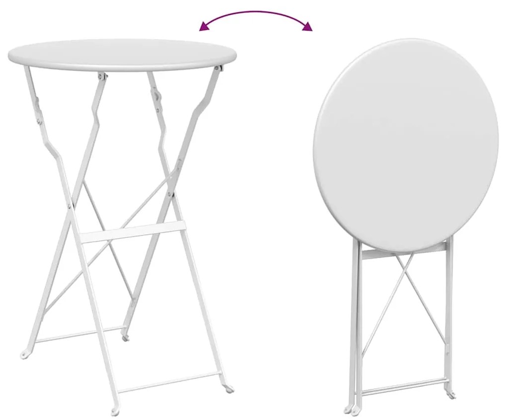 Conjunto de Bistro Dobrável de 3 Peças vidaXL Branco Aço