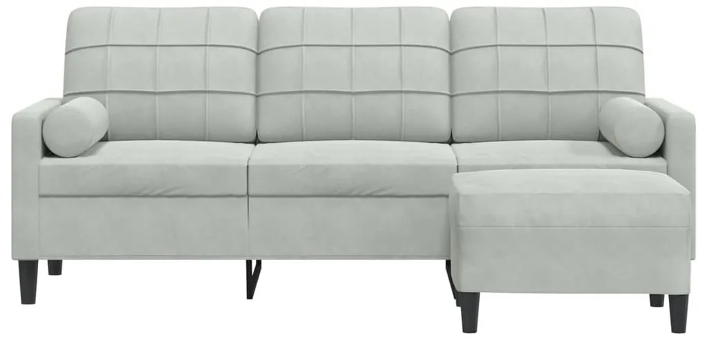 Sofá de 3 lugares com apoio de pés 180 cm veludo cinzento-claro