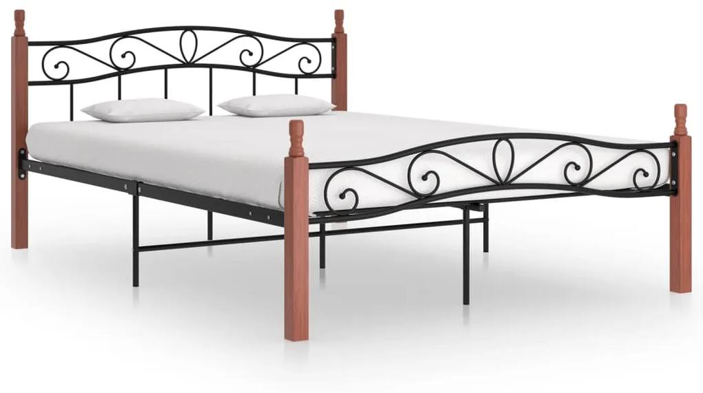 324908 vidaXL Estrutura de cama 160x200cm metal/madeira carvalho maciça preto
