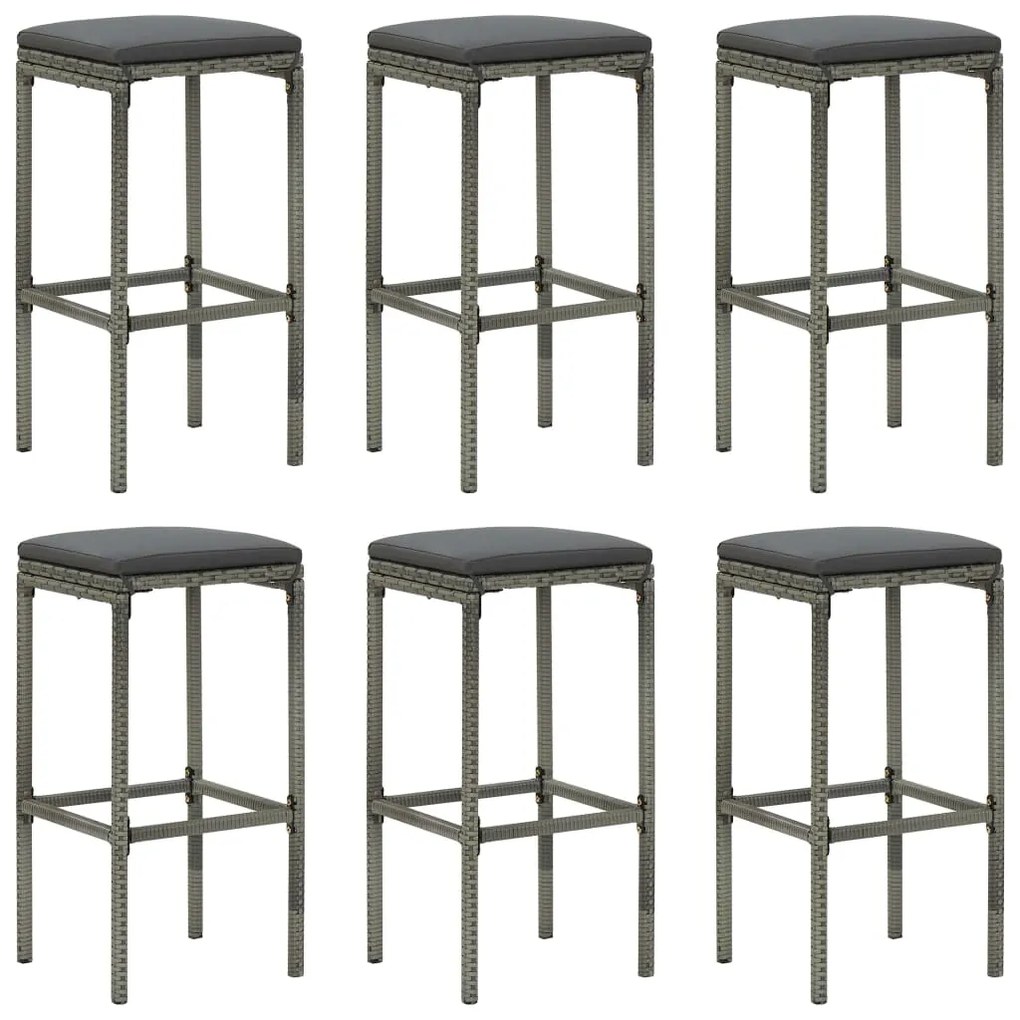 8 pcs conjunto de bar p/ jardim c/ almofadões vime PE cinzento