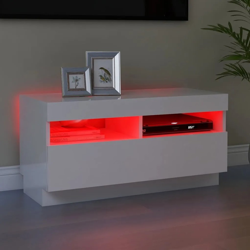 Móvel de TV com luzes LED 80x35x40 cm branco brilhante