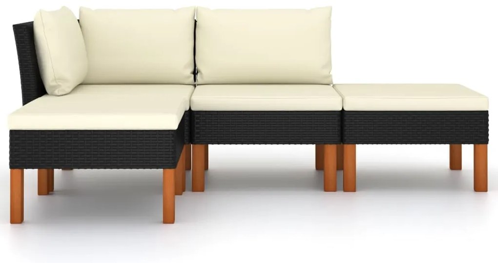 4 pcs conjunto lounge de jardim c/ almofadões vime PE preto