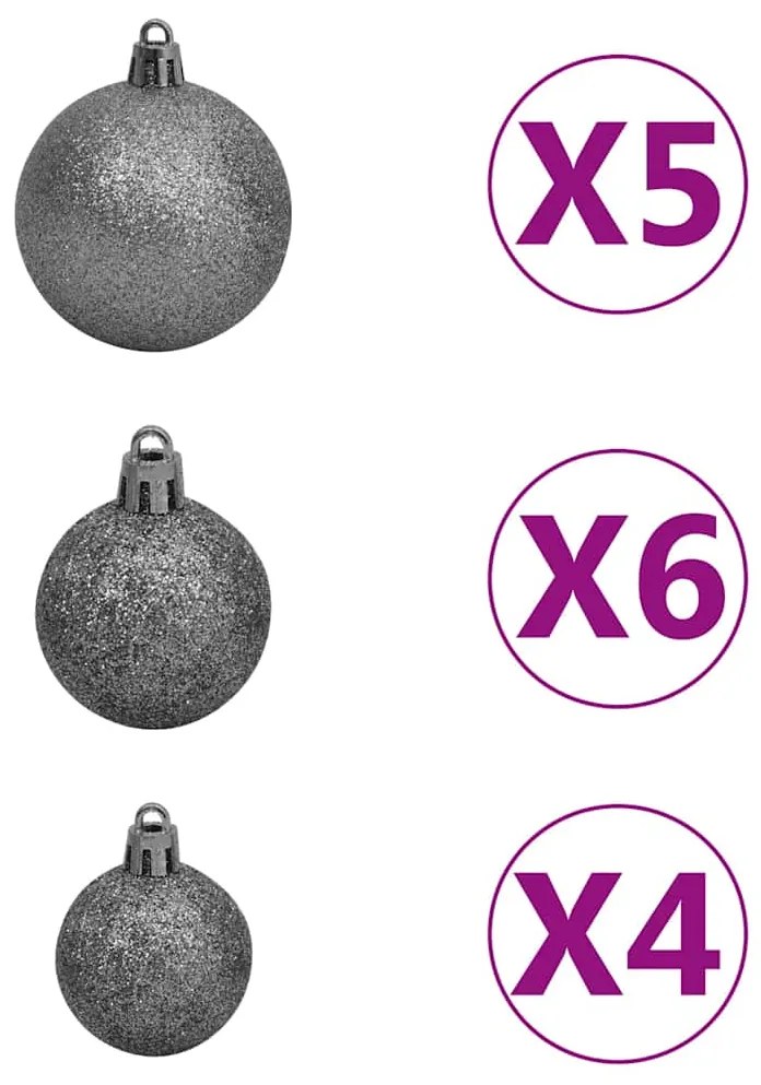 Árvore Natal artificial pré-iluminada c/ bolas e pinhas 180 cm