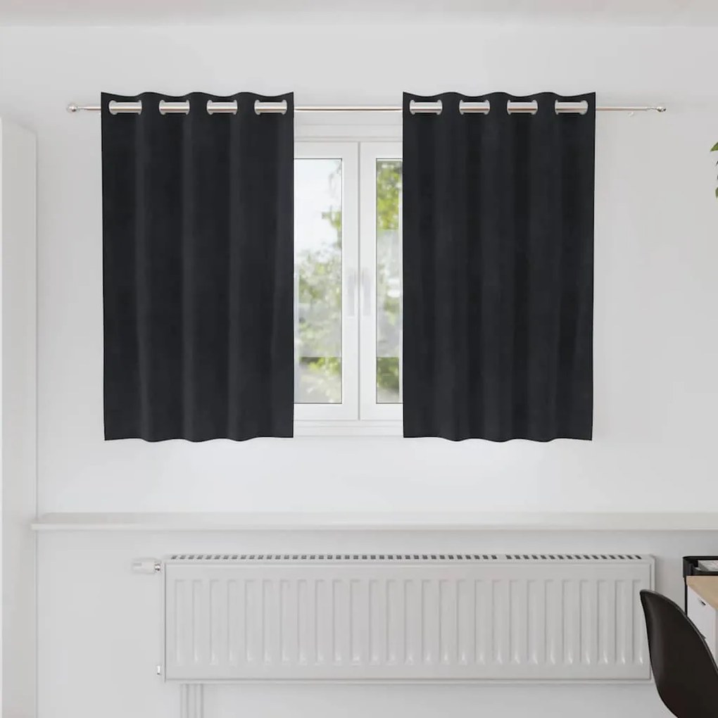Cortinas Blackout com Ilhós 2 pcs Veludo Preto