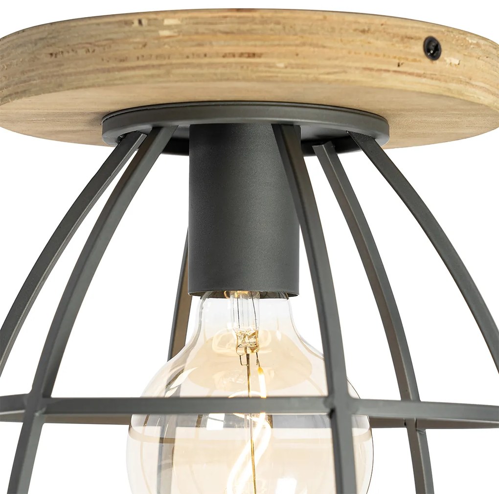 Candeeiro de teto industrial cinzento escuro com madeira - Arthur Industrial