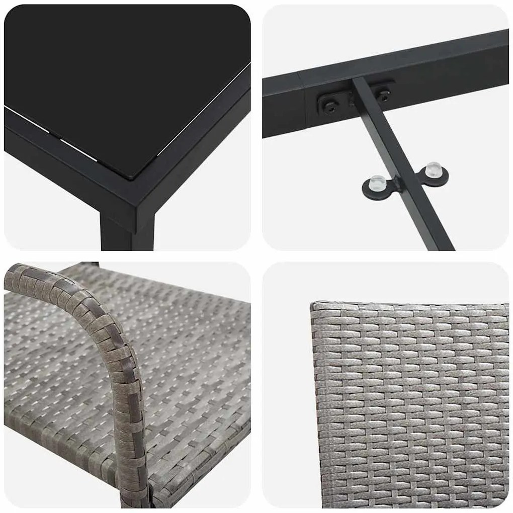 Conjunto de 3 peças de jantar de jardim em rattan sintético cinza.