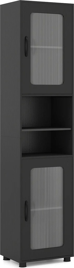 Armário alto e estreito de casa de banho 40 x 30 x 170 cm com 2 portas semitransparentes, 2 compartimentos e prateleira ajustável para cozinha e sala,