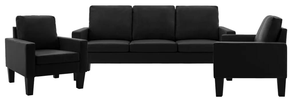 3056683 vidaXL 3 pcs conjunto de sofás couro artificial preto