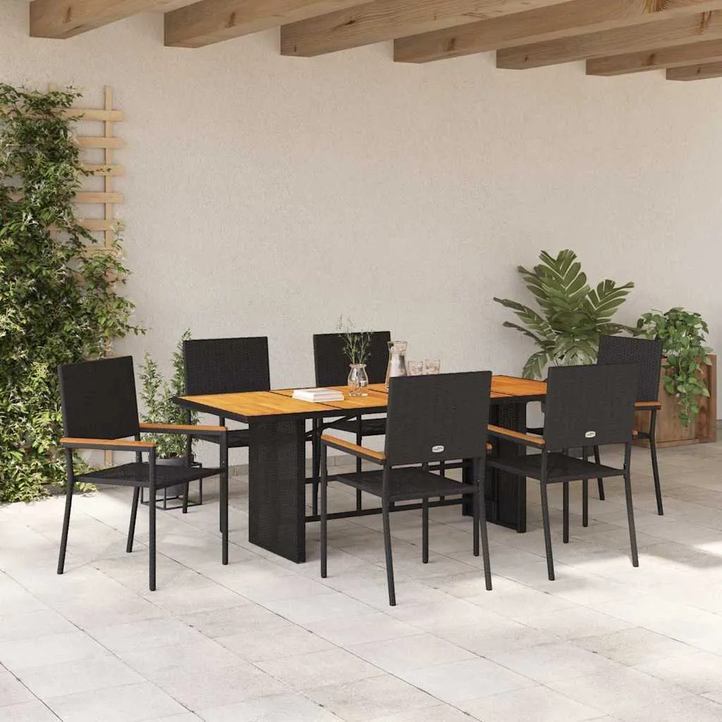 Conjunto de Jantar para Jardim de 7 Peças Polirattan Preto