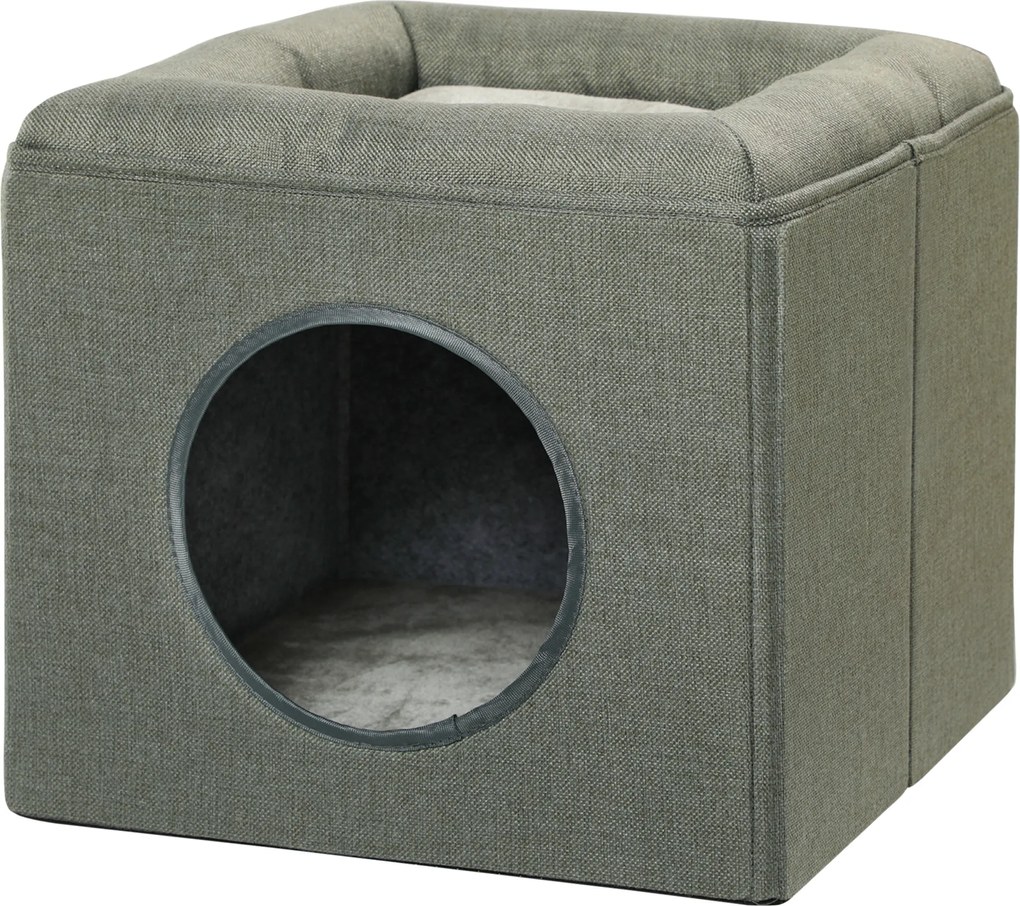 Casinha para gatos de 2 andares com almofada macia de pelúcia - 36,5 x 36,5 x 33 cm cinzenta