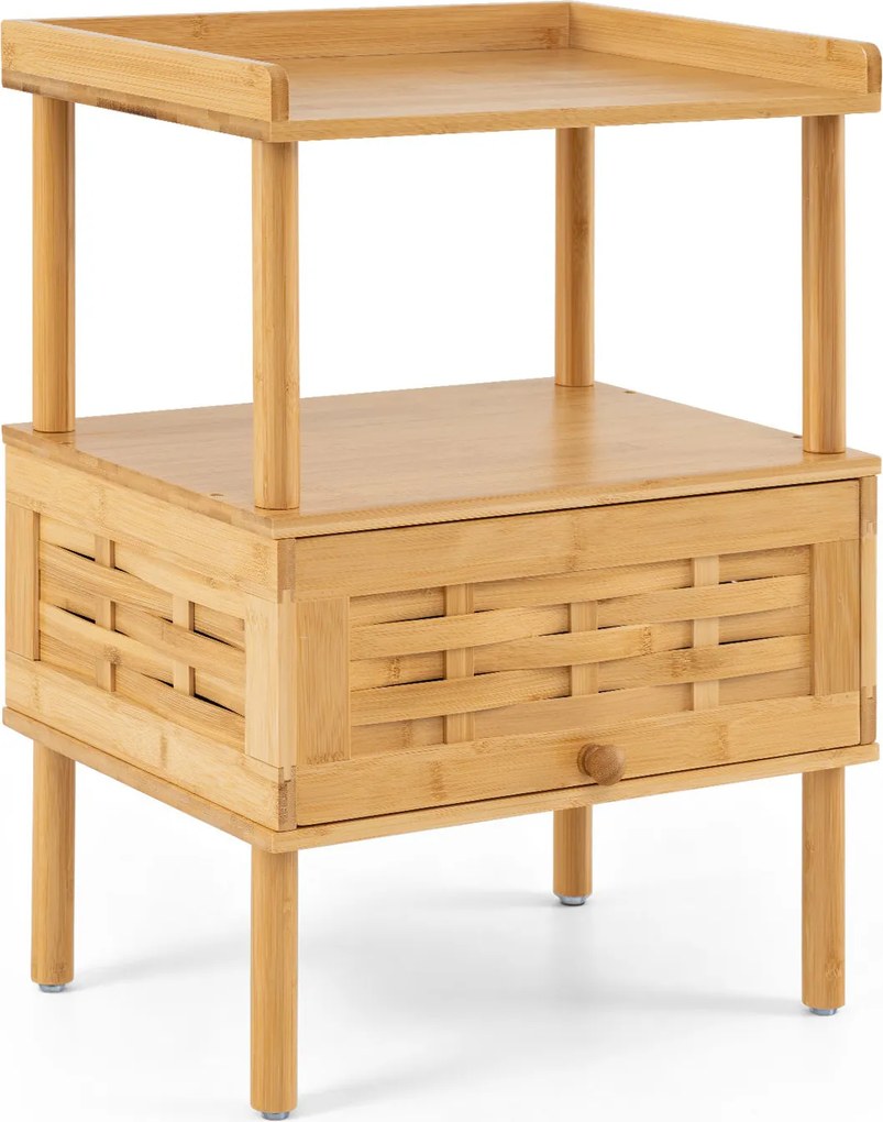 Mesa de Cabeceira, 41 x 31 x 59 cm, 2 Prateleiras Abertas, Natural