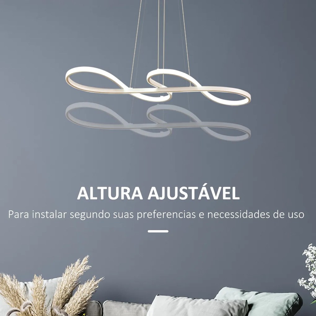 HOMCOM Candeeiro Suspenso de LED Moderno 70W Candeeiro de Teto com Altura Ajustável e Luz de 3 Cores 3000-6500K para Sala de Jantar Sala de Estar