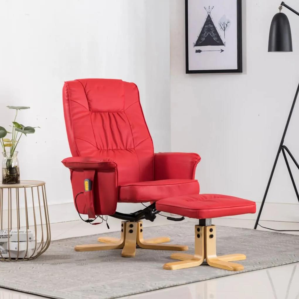 248630 vidaXL Cadeira de massagens reclinável + apoio pés couro art. vermelho