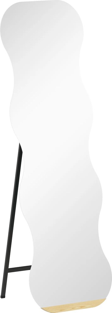 HOMCOM Espelho Grande Espelho de Pé 160x50 cm sem Moldura com Forma Ondulada Suporte e Base de Madeira Preto | Aosom Portugal
