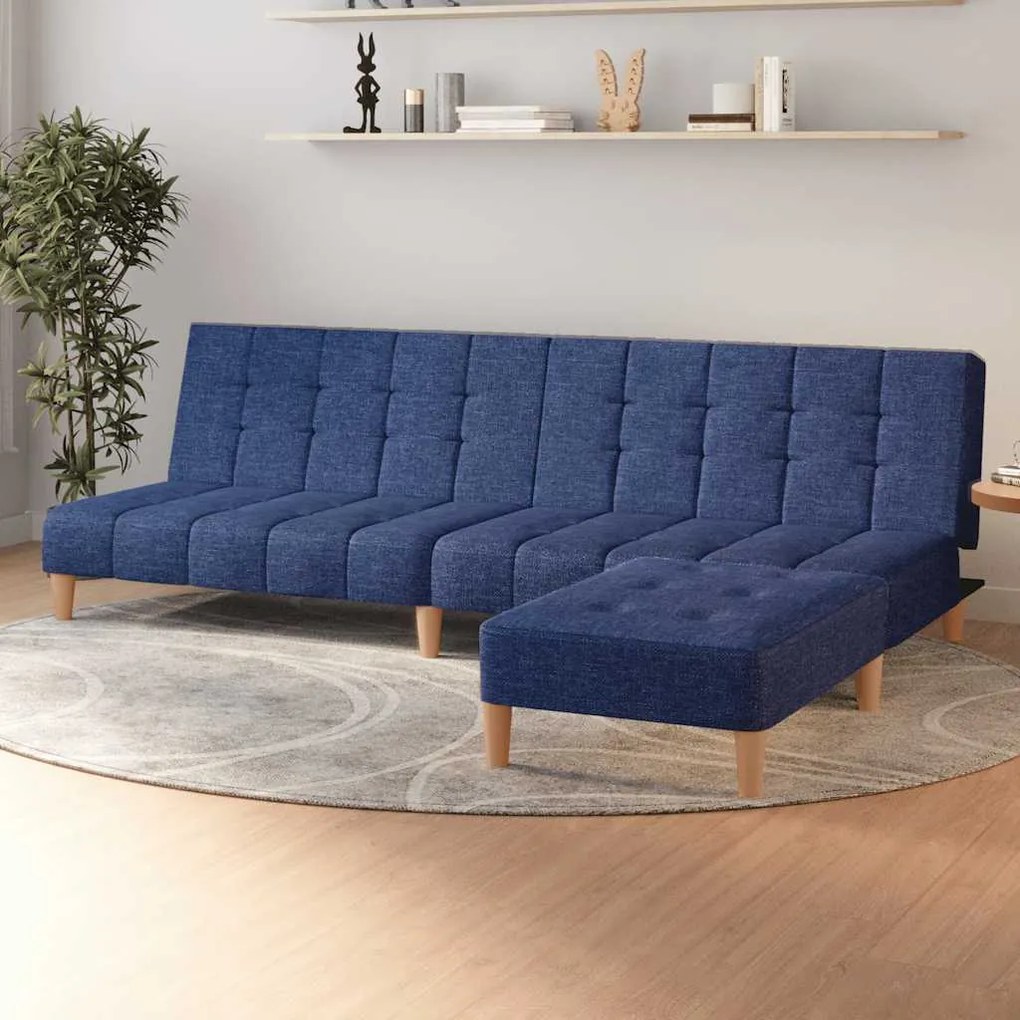 vidaXL Sofá-cama de 2 lugares com apoio de pés tecido azul