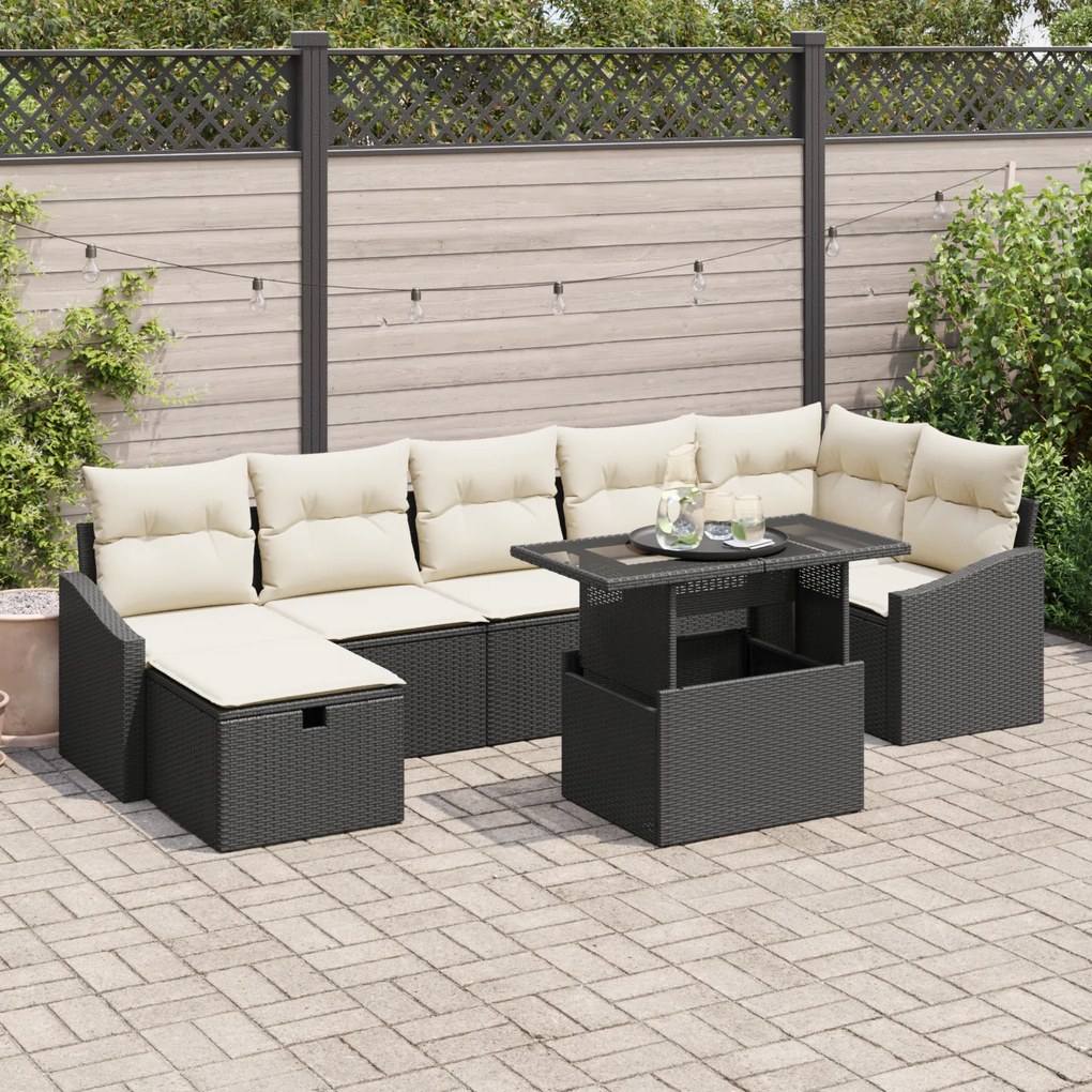 Conjunto de Sofás de Jardim de 8 Peças com Almofadas em Preto e Vime P