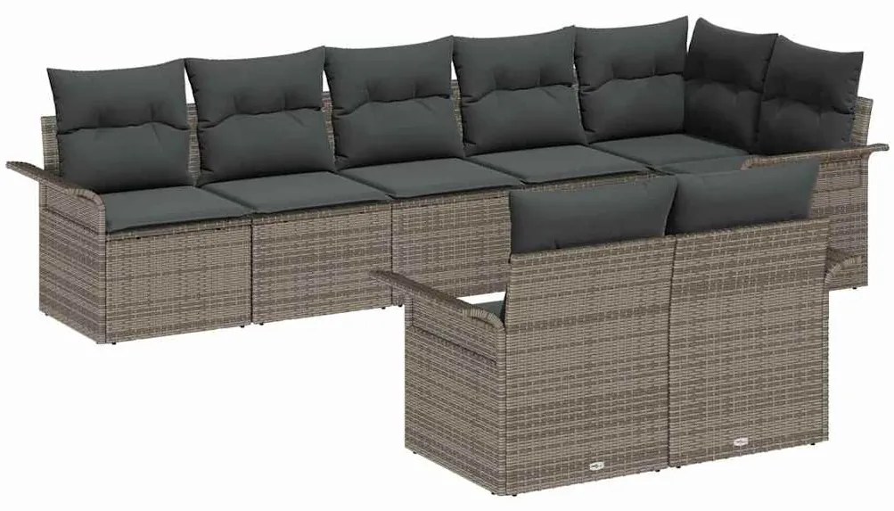 Conjunto de Sofás de Jardim vidaXL de 8 Peças com Almofadas Cinzento P