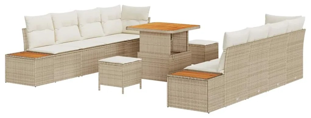 Conjunto de Sofá de Jardim com 11 Peças e Almofadas Beiges em Rattan S
