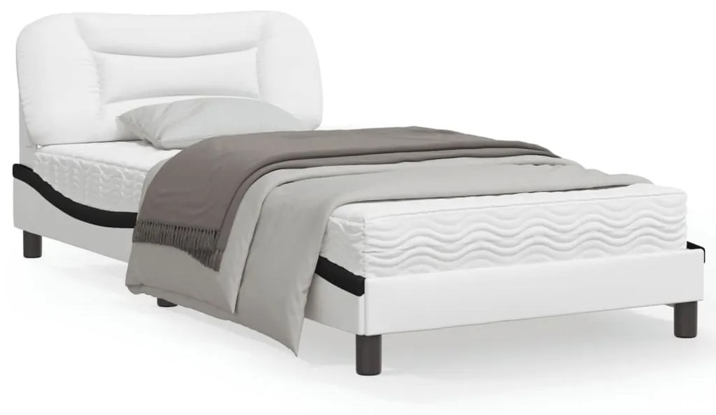 vidaXL Estrutura cama c/ luzes LED 100x200cm couro artif. branco/preto