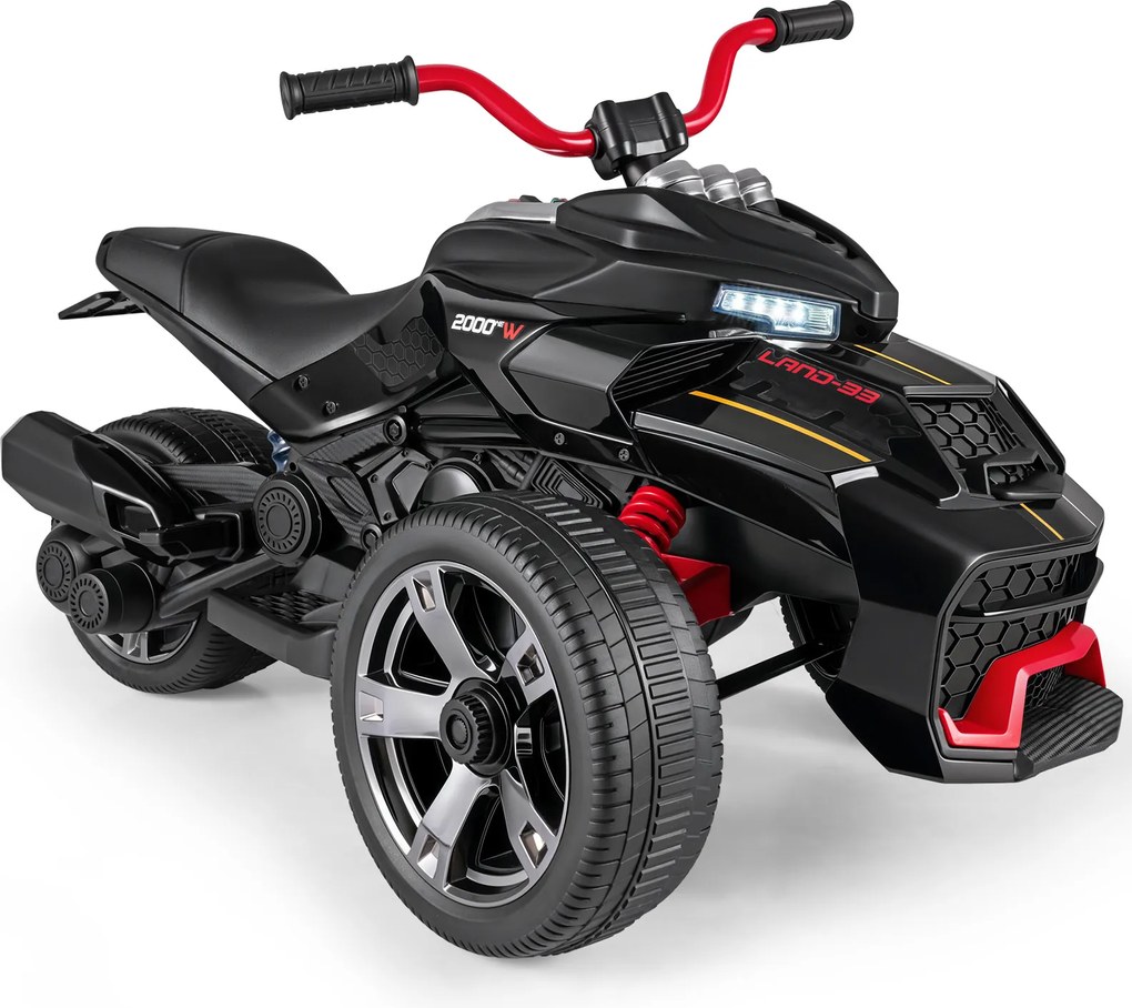 Moto Elétrica Infantil crianças 3 a 6 anos de Três Rodas, 72 x 111 x 64 cm, Dois Motores de 25 W, Vermelho+Preto