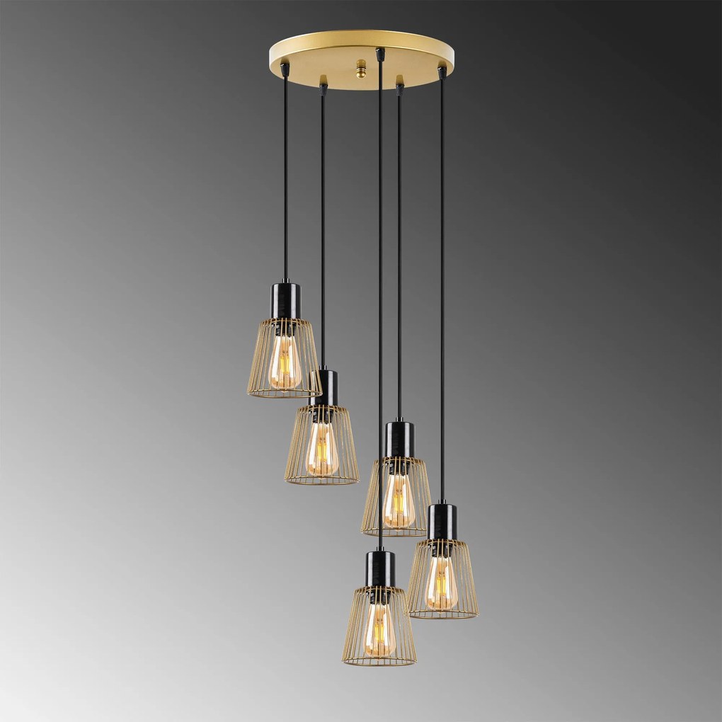 Chandelier Kemtel – Dourado Brilhante – 48 x 48 x 115 cm